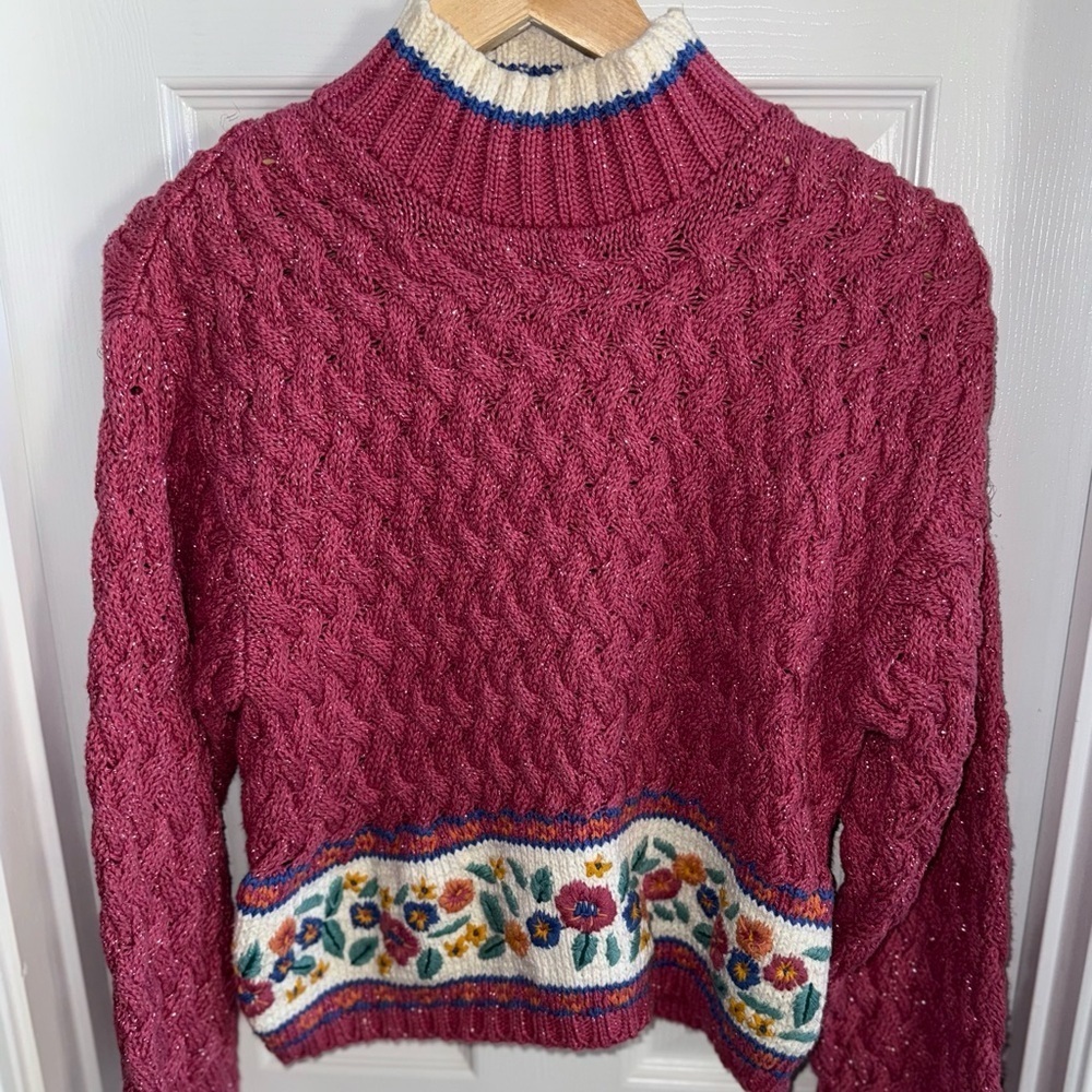 Vintage Y2K Hand Knitted Sweater Dainty Indie Metallic Pink S Feminine Preppy